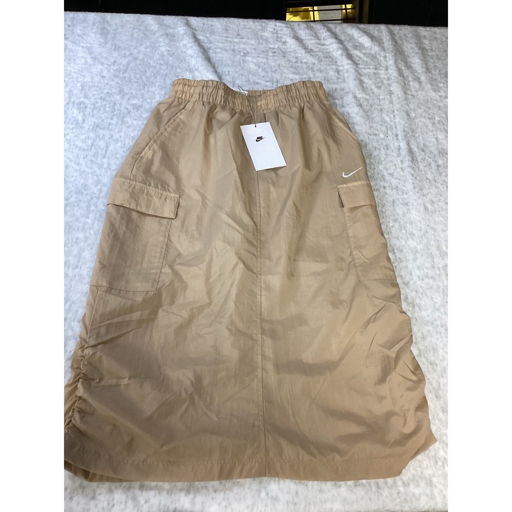 Nike Kids Tan Woven Cargo Midi Skirt Elastic Waist Khaki HQ9402-200 Size Medium